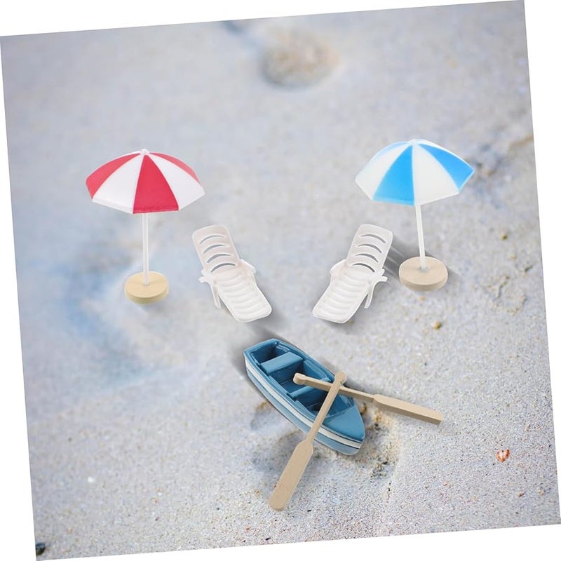 Miniature Beach Decor Set With Chairs Boats Umbrellas For DIY Fairy Garden - Image 3